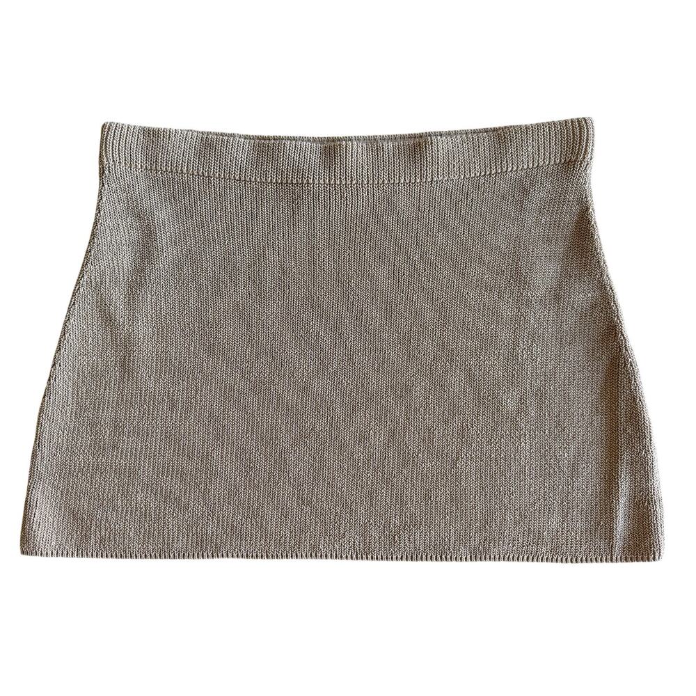 Aya Muse Size L Beige Ribbed Knit Cotton Blend Mini Skirt Tan High Waist Large